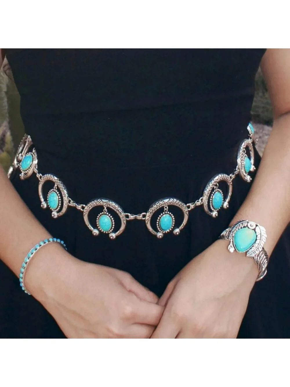 Bohemian Turquoise Cuff Bangle Bracelet for Women - Rustic Cowgirl Style Jewelry